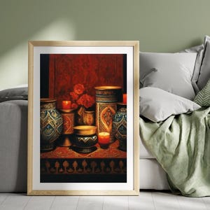 Still Life Painting | Tunisian Traditional Muslim Artwork | Orientalist Maghreb Classical Folk Art | Historical  Medieval Wall Art