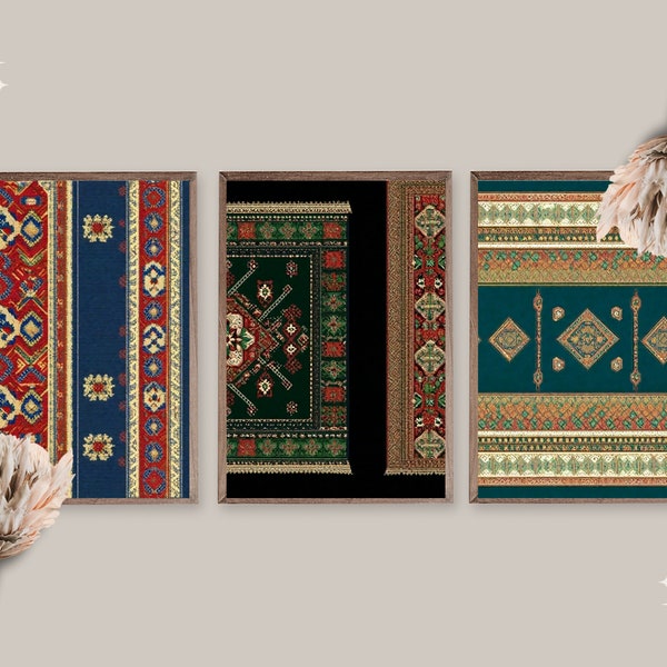 Set of 5 Morocco Rug Pattern Wall Art | Islami Oriental Folk Sublimation Art | Traditional Muslim Arabian Art | African Art | High Details