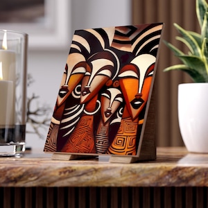 Azulejo tribal de 15 x 20 cm / Azulejo de cerámica africana / Decoración mural tradicional etíope / Azulejo brillante con motivos africanos históricos