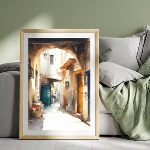Iran Street Painting | Persian Orientalist Farsi Watercolor Artwork  | Traditional Muslim Medieval Mesopotamian  Wall Art Print