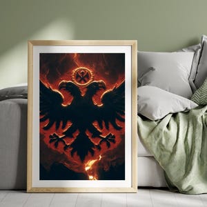 Albanian Flag Wall Art | Oriental Balkan Ethnic Wall Art Decor | Traditional Ethnic Illustration | Historical Albanian Home Decor