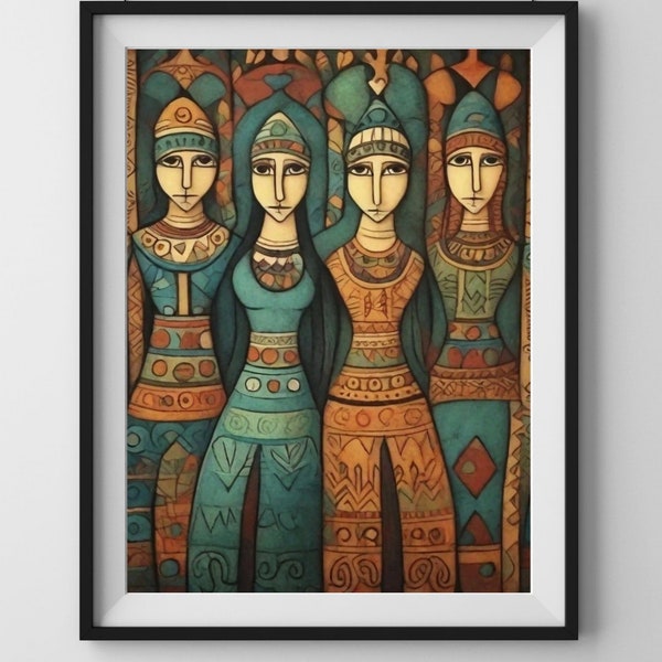 Hittites Woman Soldiers Wall Art | Oriental Art | Antique Wall Art | Anatolian Miniature | Ethnic Wall Art | Historical Art | High Details