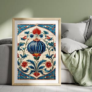 Kurdish Flower Painting | Orientalist Medieval Islamic Art | Historical Mesopotamian Ethnic Floral Art | Levantine Mosque Ceramic Painting