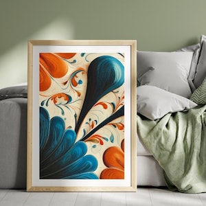 Ebru Painting | Ottoman Orientalist Mesopotamian Vintage Turkish Modern Art | Historical Anatolian Folkloric Artwork | Ottoman Home Decor