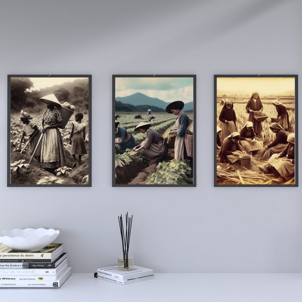 Set of 10 Peasant Vintage Women Photos,Framable Wallpaper Modern Room Cafe Office Walls,Modern Minimalist Design,3200x3200 Pxs,Vintage Art