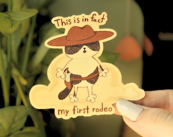 My First Rodeo Waterproof Vinyl Cowboy Cat Sticker