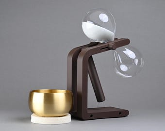 House & Hall Meditation Timer with Handmade Hourglass and Japanese Orin Bell or Tibetan Singing Bowl