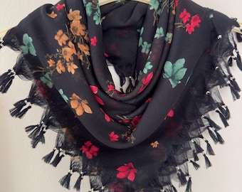 Anatolian Oya Lace Headscarf, Floral Turkish Cotton Scarf, Modest Fashion Wrap