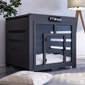 Modern Dog Crate, Anthracite House Roof Elegant Wooden Dog House with Free Customization, Small to Extra Large Sizes, Indoor Dog House