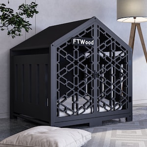 Modern Dog Crate, Anthracite House Roof Elegant Wooden Dog House with Free Customization, Small to Extra Large Sizes,Luxury Indoor Dog House