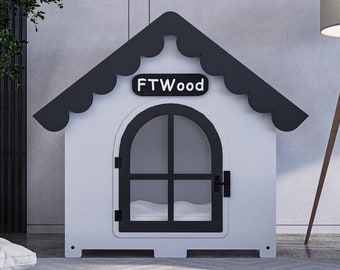Modern Dog Crate, White House Roof Elegant Wooden Dog House with Free Customization, Small to Extra Large Sizes, Luxury Indoor Dog House