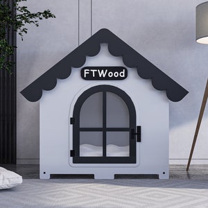 Modern Dog Crate, White House Roof Elegant Wooden Dog House with Free Customization, Small to Extra Large Sizes, Luxury Indoor Dog House