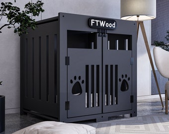 Modern Anthracite Wooden Dog Crate: Luxury Indoor Dog House, Free Customization