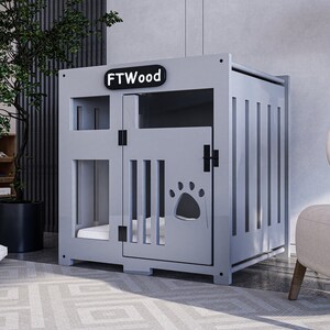 Modern Dog Crate, Gray Elegant Wooden Dog House with Free Customization, Small to Extra Large Sizes, Luxury Indoor Dog House
