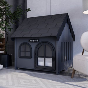 Modern Dog Crate, Anthracite House Roof Elegant Wooden Dog House with Free Customization, Small to Extra Large Sizes,Luxury Indoor Dog House