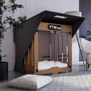 Modern Dog Crate, Natural Wood Elegant Wooden Dog House with Free Customization, Small to Extra Large Sizes, Luxury Indoor Dog House