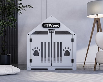 Modern Dog Crate, White Elegant Wooden Dog House with Free Customization, Small to Extra Large Sizes, Luxury Indoor Dog House