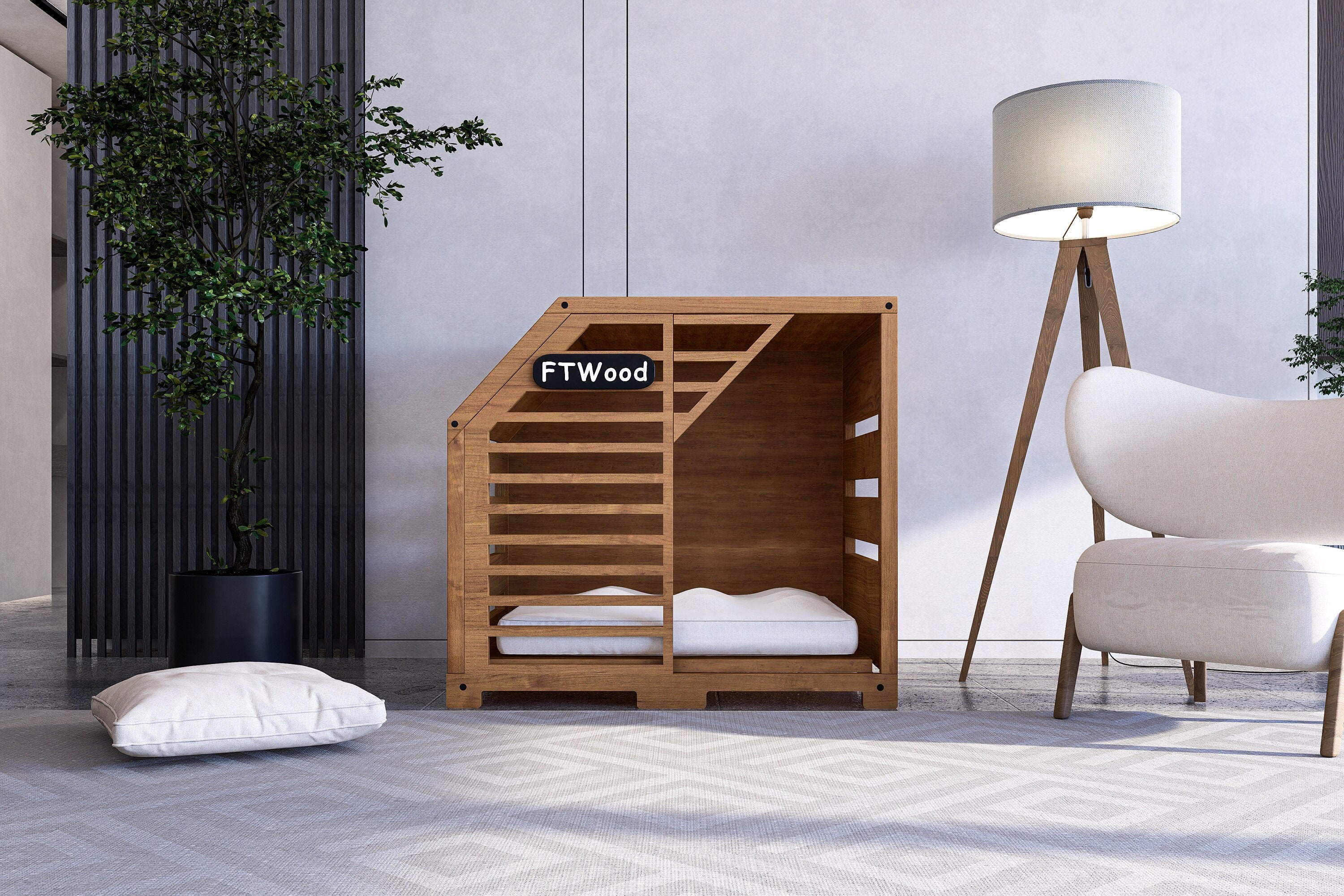 View of Modern Dog Crate,natural Wood House Roof Elegant Wooden Dog House With ...