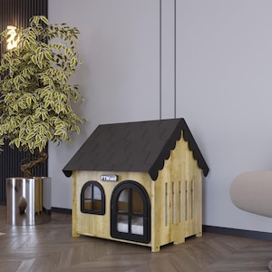 Modern Dog Crate, Anthracite House Roof Elegant Wooden Dog House with Free Customization, Small Sizes,Luxury Indoor Dog House