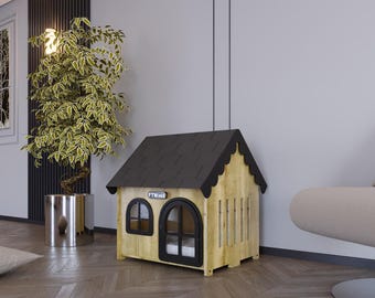 Modern Wooden Dog Crate: Anthracite Roof, Small Luxury Indoor House