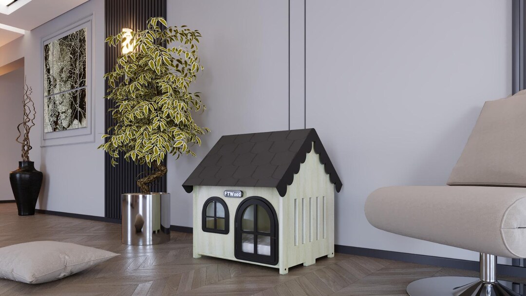 Modern Dog Crate, Anthracite House Roof Elegant Wooden Dog House With ...
