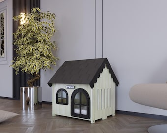 Modern Wooden Dog Crate: Anthracite Roof, Small Indoor House