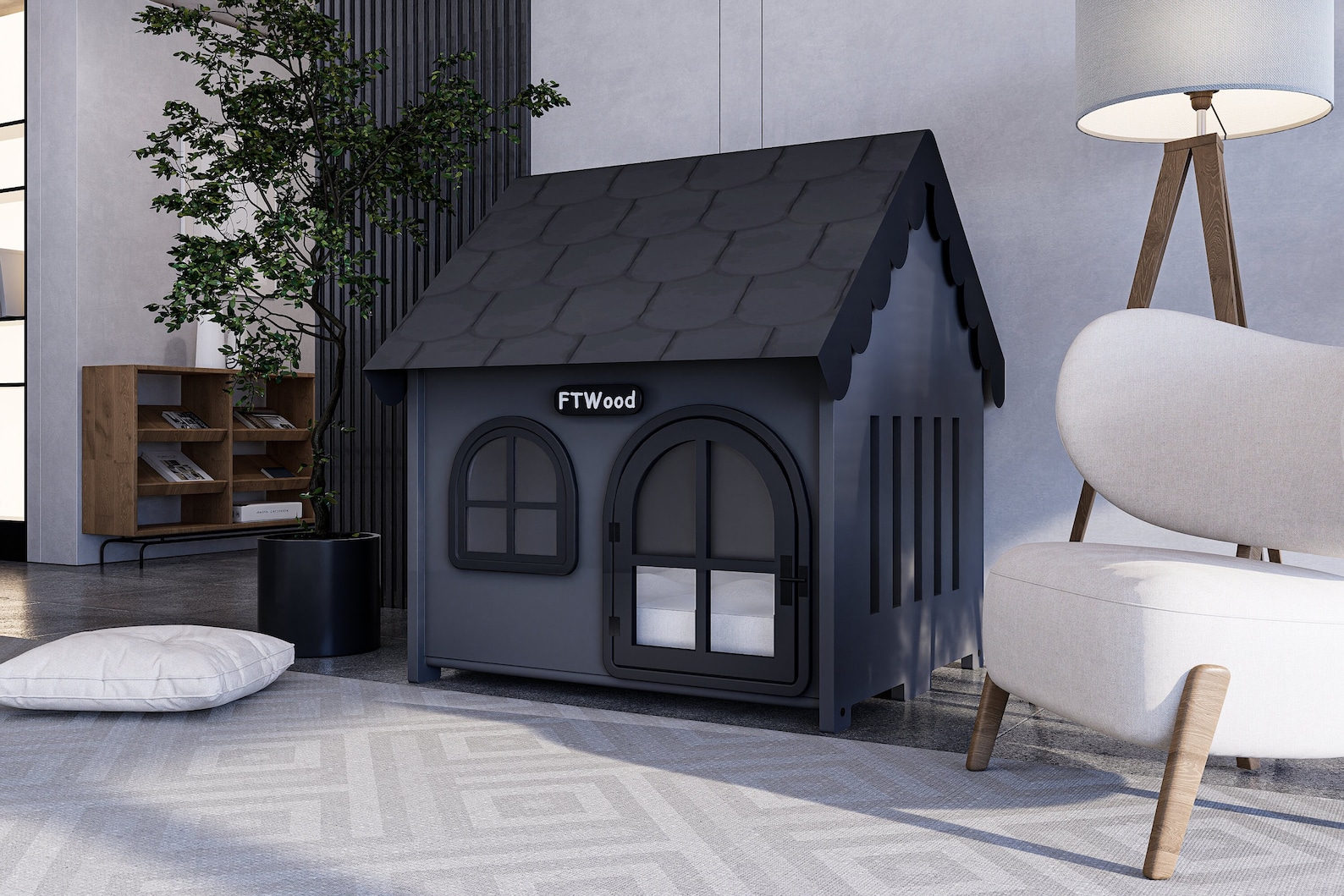 Modern Wooden Dog Crate: Anthracite Roof, Free Customization - Etsy - Modern Rattan Dog Crate Shelf