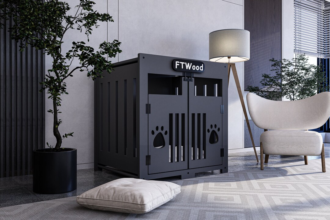 View of Modern Anthracite Wooden Dog Crate: Luxury Indoor Dog House, Free ...