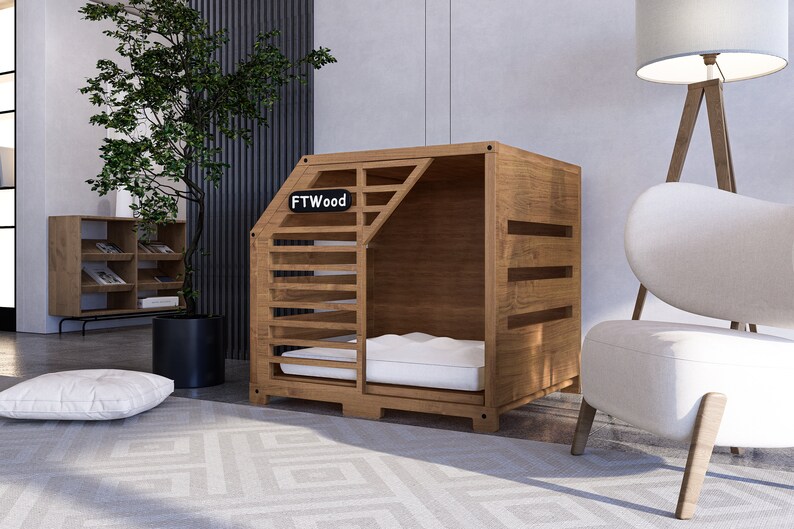 View of Modern Dog Crate,natural Wood House Roof Elegant Wooden Dog House With ...