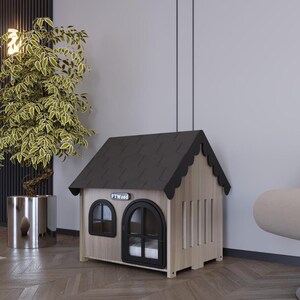 Modern Dog Crate, Anthracite House Roof Elegant Wooden Dog House with Free Customization, Small Sizes,Luxury Indoor Dog House