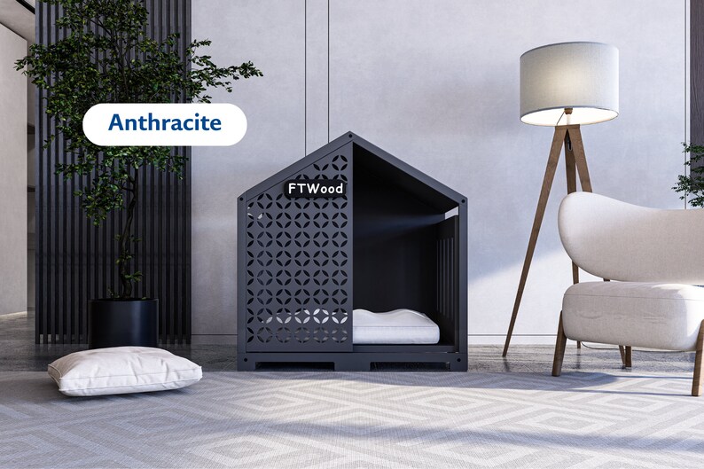 Modern Dog Crate, Gray House Roof Elegant Wooden Dog House With Free ...