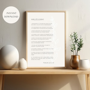 Psalm 112 halleluja spirituele afdrukbare muurkunst, bijbelvers christelijk muurdecor, INSTANT DOWNLOAD, religieuze citaten muurkunst cadeau MAP01