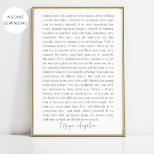Maya Angelou Zitat Forgive Yourself druckbare Wandkunst für Schlafzimmer, Büros und Wohnzimmer, motivierende Typografie SOFORTIGER DOWNLOAD KARTE10