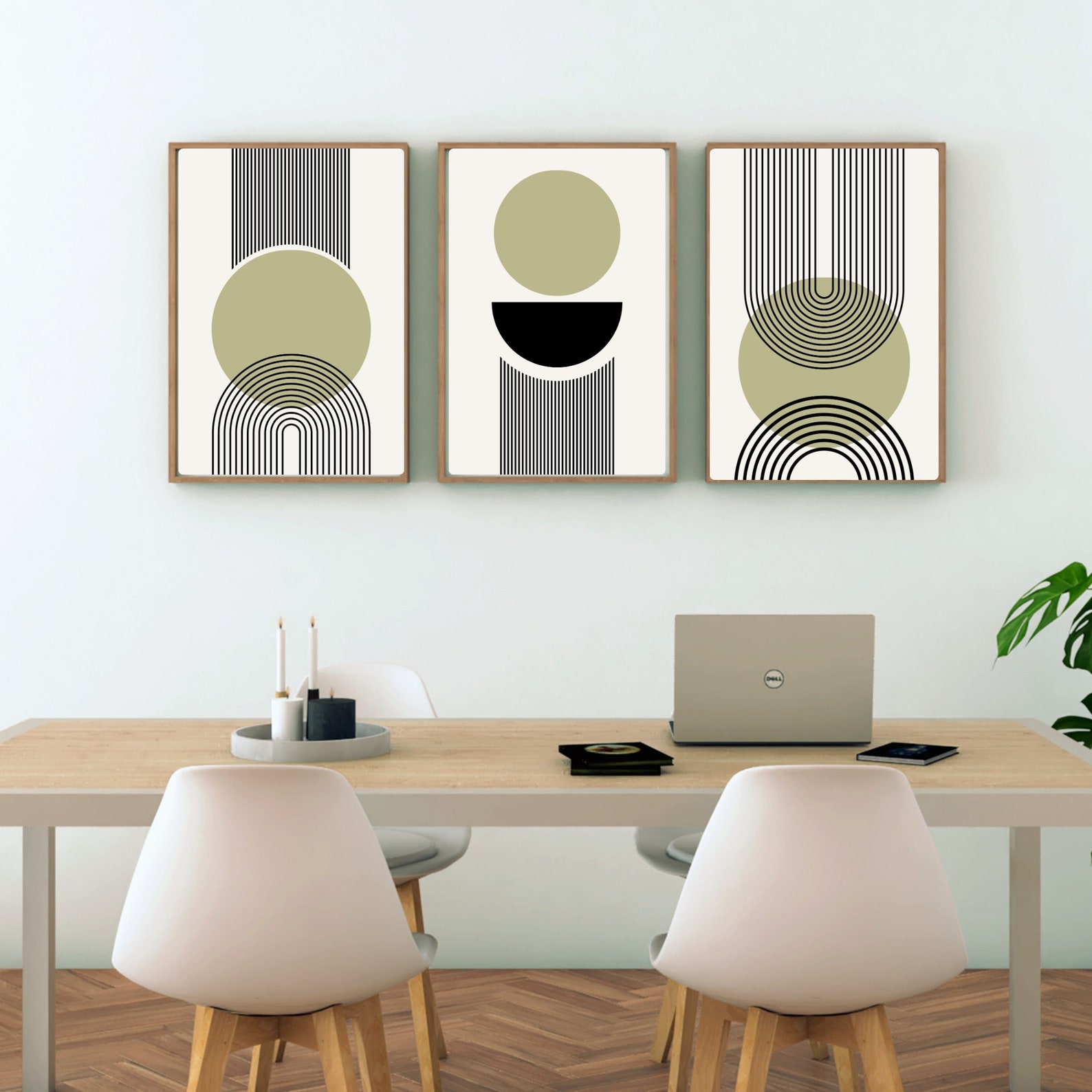 Mid Century Modern Abstract Printable Wall Art, Olive Green Circles and ...