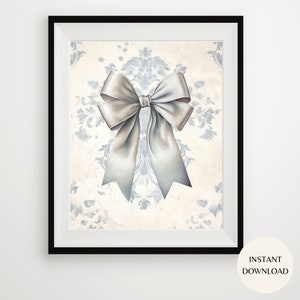 Coquette and Chinoiserie Ivory and Blue Bow Printable Wall Art, Coquette Aesthetic Printable Poster INSTANT DOWNLOAD Wall Decor Ideas, MAP07