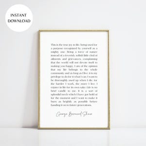 Citação de George Bernard Shaw sobre a Alegria da Vida, pôster inspirador para salas de estar, DOWNLOAD INSTANTÂNEO, arte motivacional MAP10