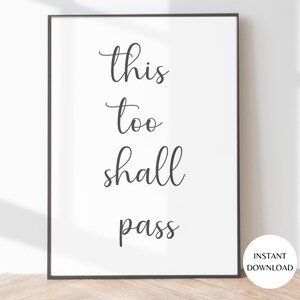 Arte de pared imprimible con frase "Esto también pasará", tipografía en blanco y negro (descarga instantánea), ideas de diseño de interiores (MAP10)