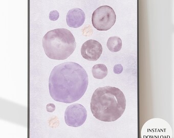 Lilac Purple Abstract Circles Art Print: Watercolor Style (Digital Download)
