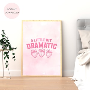 Coquette Blush Pink Printable Wall Art, Strawberry Bows Whimsical Girly Aesthetic Poster INSTANT DOWNLOAD, Soft Girl Feminine Artwork MAP06