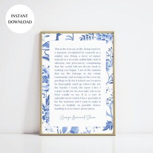 Arte de pared imprimible con frase "Alegría de vivir" de George Bernard Shaw, póster inspirador para salas de estar, descarga instantánea, regalo artístico MAP07
