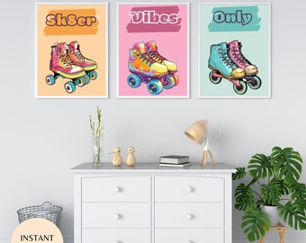 90s Roller Skates Art Prints: Candy Pastel Retro Decor (Digital Download)