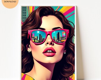 Retro Girl in Sunglasses Art Print: Summer Dreams (Digital Download)
