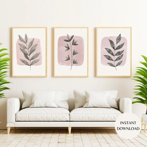 Neutrales rosa botanisches druckbares Wand-Kunst-Set mit drei INSTANT DOWNLOAD, rosa botanische Blattdrucke, botanische Wand-Kunst-Poster LANDKARTE09