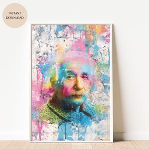 Retrato de Albert Einstein: Arte mural grunge colorido (descarga digital)