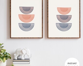 Mid Century Modern Semi Circle Prints: Abstract Geometric Wall Art (Digital Download)