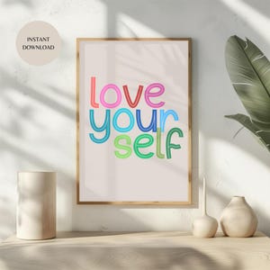 Moderne Typografie Love Your Self druckbare Wandkunst, SOFORTIGER DOWNLOAD, positive Botschaft Poster Kunstwerk Geschenk, Poster für Wohnzimmer PLAN11