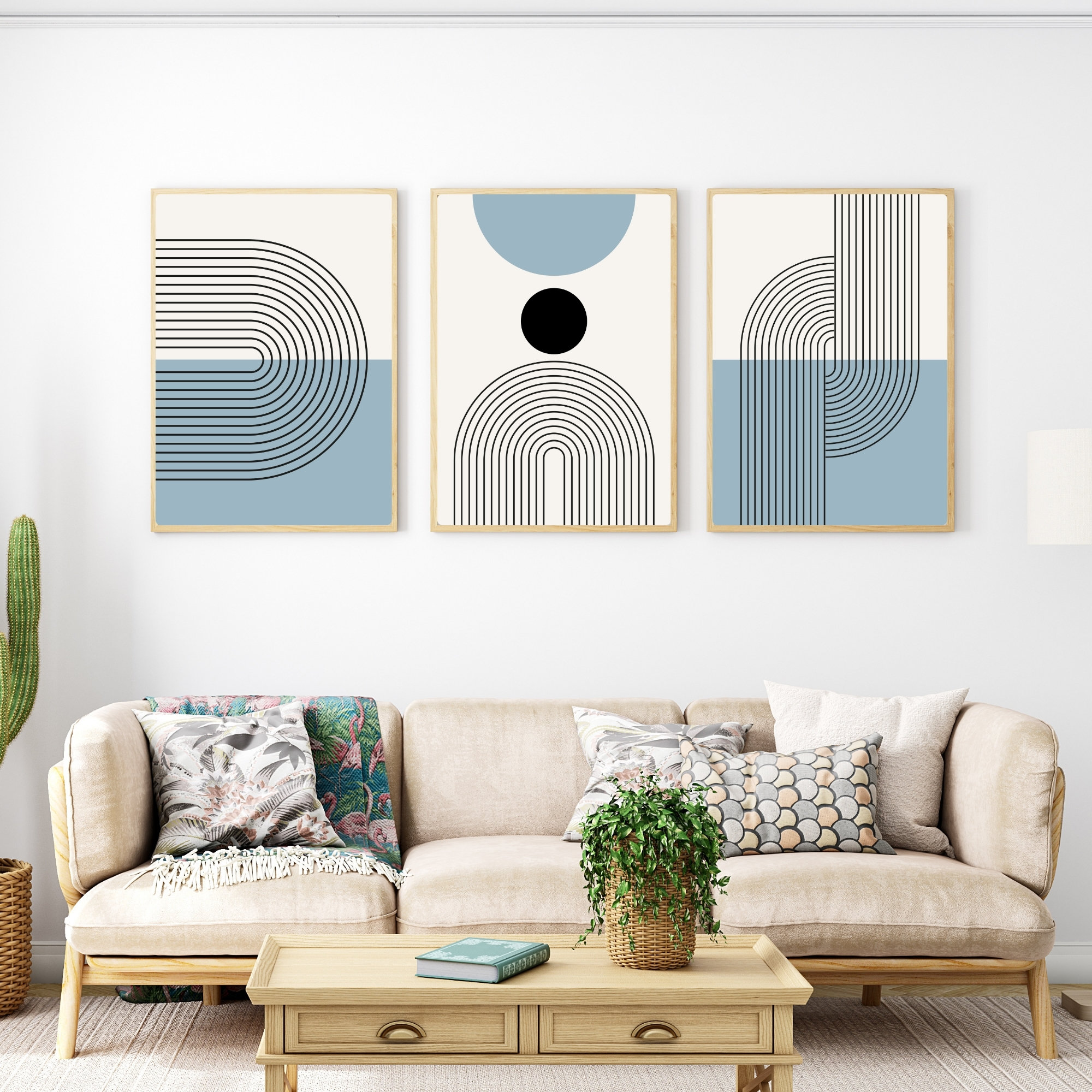 Mid Century Modern Wall Art Set: Blue &amp; Ivory Prints (digital Download ...