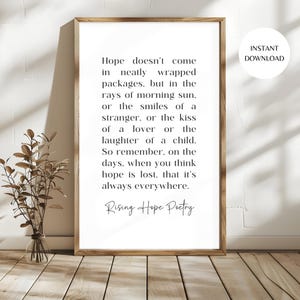 Hoopgedicht afdrukbare muurkunst door Rising Hope poëzie typografie poster INSTANT DOWNLOAD Print voor kantoren, yogastudio's en woonkamers MAP10