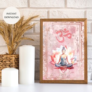 Rosa Boho Om Yoga Poster, Preppy Blush Rosa Töne Druck für Wohnheim Zimmer INSTANT DOWNLOAD, Girly ästhetik druckbar für Yoga-Liebhaber PLAN06