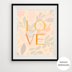 Pfirsich Pastelltöne LOVE druckbare Wandkunst Poster INSTANT DOWNLOAD, Pfirsich Blumenkunst Wanddekor-Ideen, botanisches Pfirsich Liebesposter PLAN05
